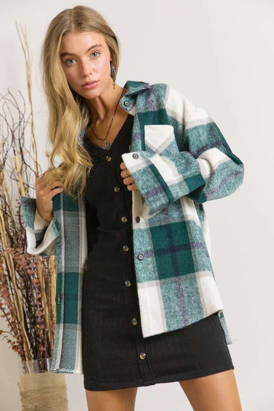 Plus Size Plaid Flannel Shacket: HUNTER GREEN  (1XL-2XL-3XL)