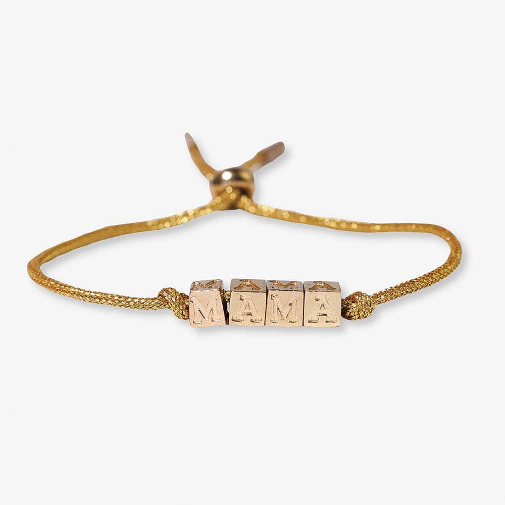 Goldie Gold Lurex Cord Friendship Bracelet with Brass Letters Adjustable Mama