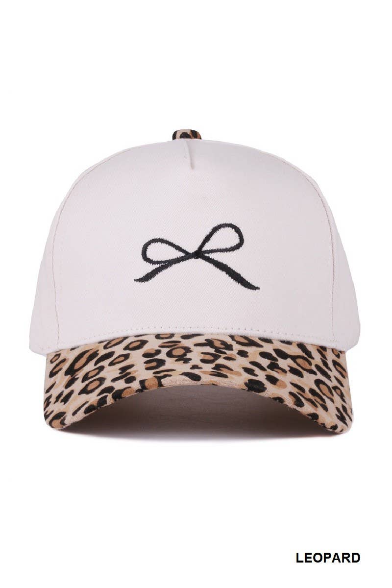 Coquette Bow Two-tone Canvas Cotton Cap: LEOPARD / 1(ONE SIZE)