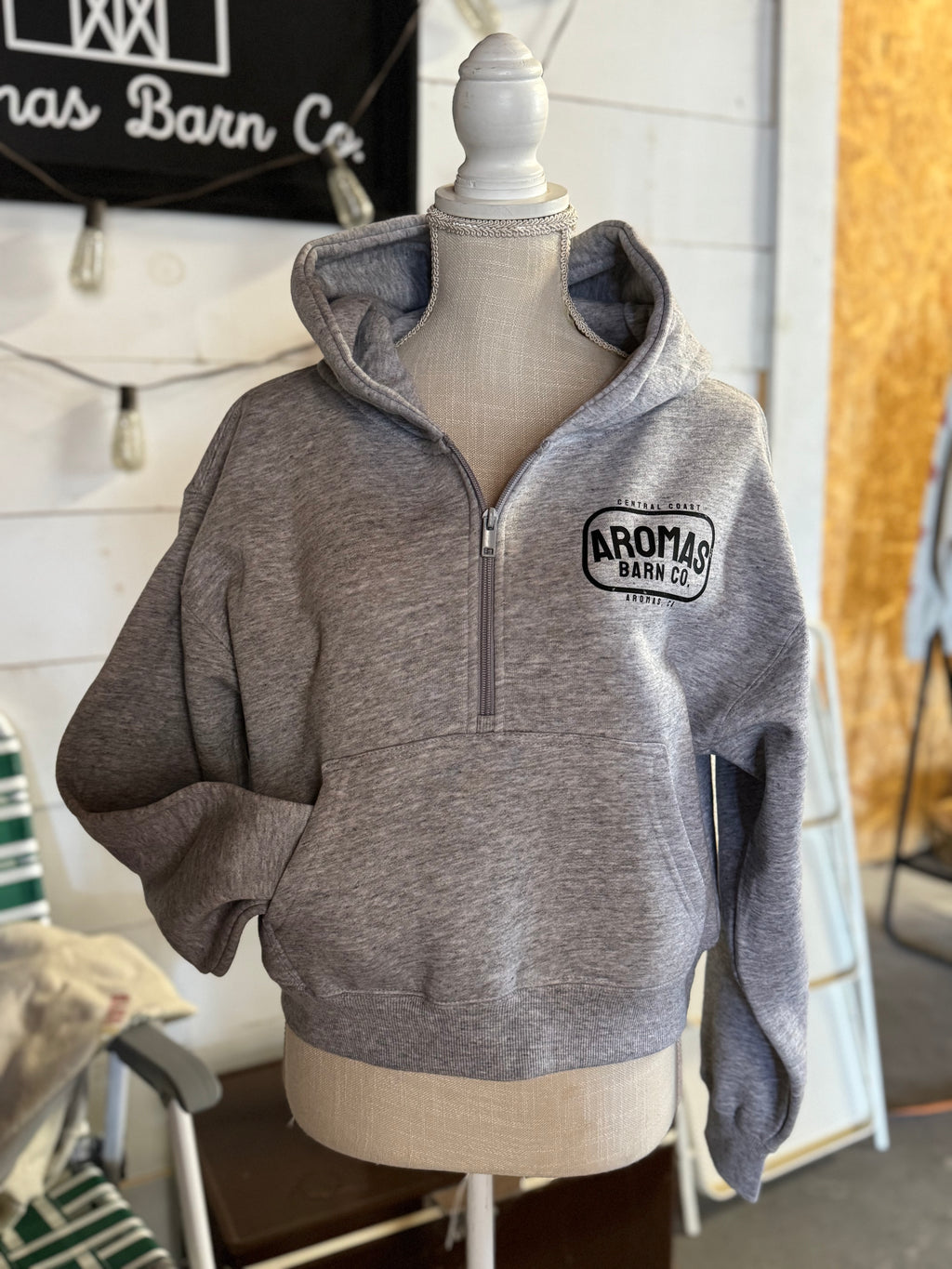 Barn Co. Basic Fleece Half Zip Up Hoodie with Thumbholes